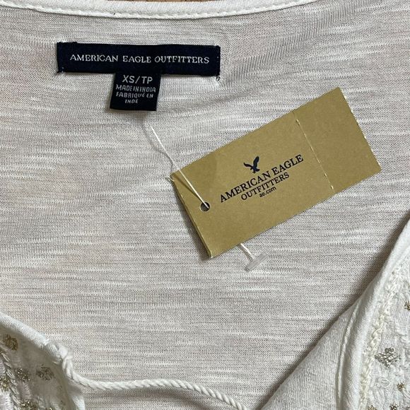 American Eagle NWT Embroidered Long-Sleeve Tunic Women's Cream XS Tasseled Boho - Picture 5 of 6